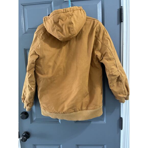 Carhartt Youth Brown Canvas Jacket Boys L 14/16 Quilted Hooded Work Coat - Picture 6 of 6